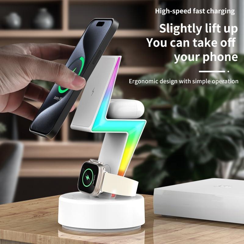 3 In 1 Rgb Light Magnetic Phone Holder With Wireless Charging - White 8