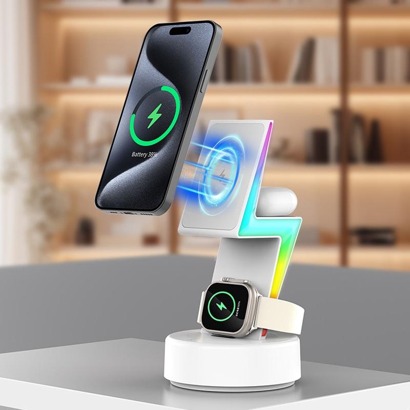 3 In 1 Rgb Light Magnetic Phone Holder With Wireless Charging - White 10