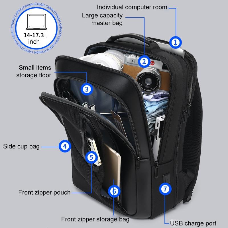 18 Inch Waterproof Double Shoulder Backpack With Usb Black 8