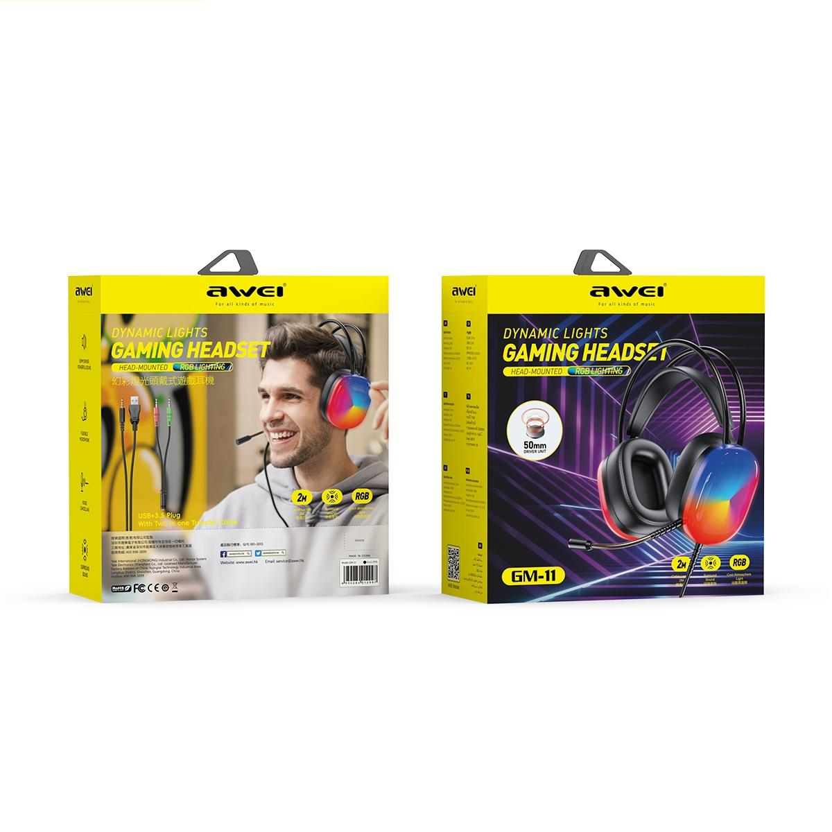 2M Luminous Wired Headphones Awei Gm-11 - Black 13