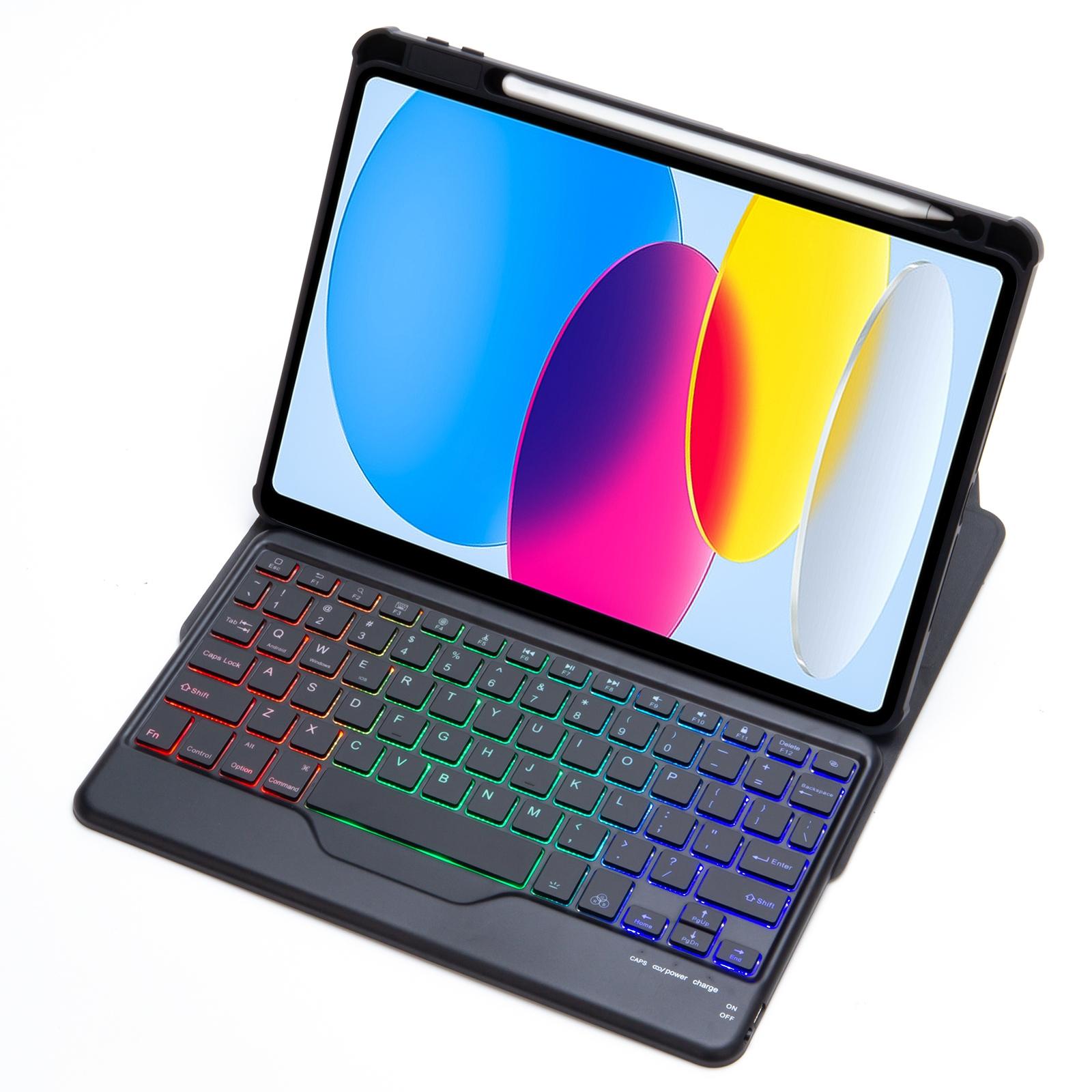 360 Rotation Bluetooth Keyboard Leather Case For Ipad 10.9 2022 With Backlight - Black 8