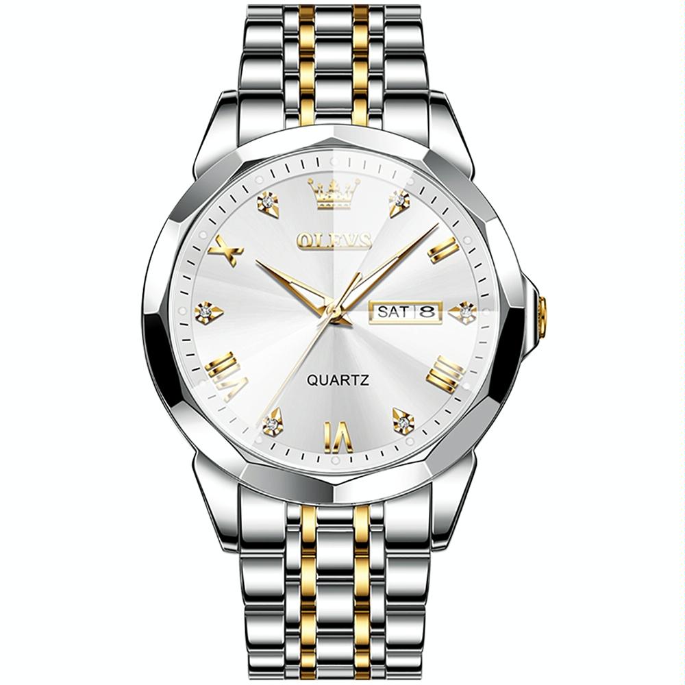 Waterproof Quartz Watch for Men with Luminous Dial - White + Gold