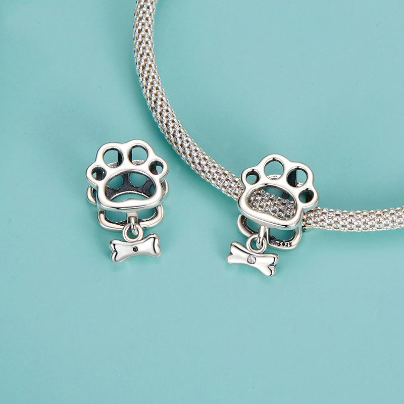925 Sterling Silver Oxidized Paw Print Bracelet 4