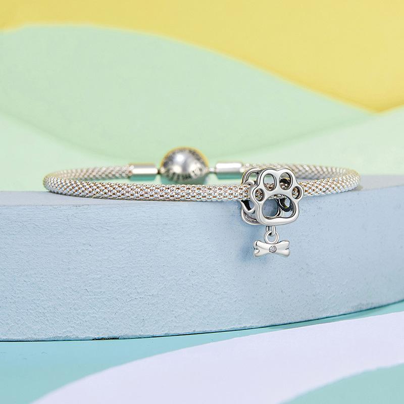 925 Sterling Silver Oxidized Paw Print Bracelet 5