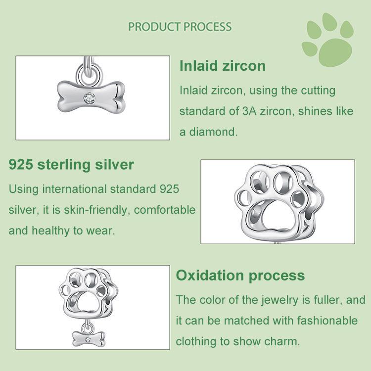 925 Sterling Silver Oxidized Paw Print Bracelet 6