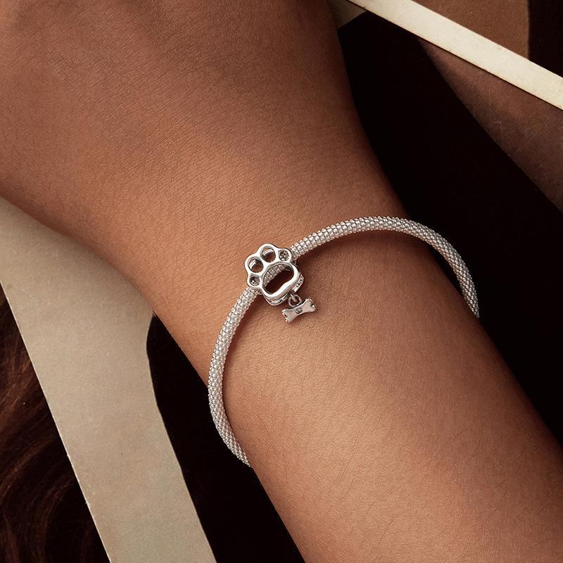 925 Sterling Silver Oxidized Paw Print Bracelet 8