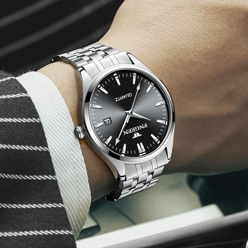 Simple Luminous Quartz Watch for Men with Calendar - White Steel White Surface 8
