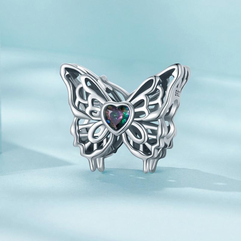 925 Sterling Silver Oxidized Butterfly Hollow Diy Beads 3