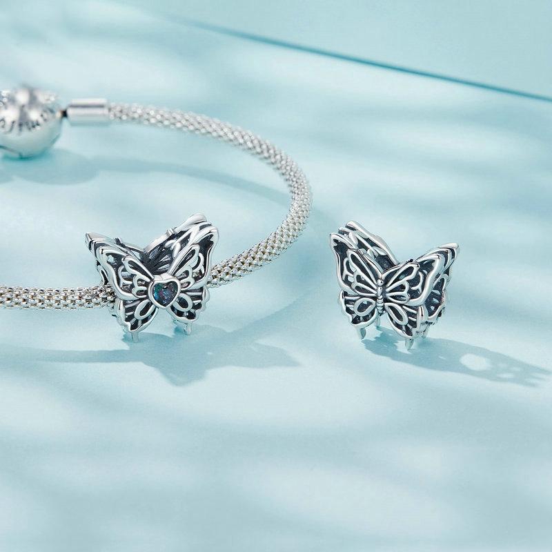925 Sterling Silver Oxidized Butterfly Hollow Diy Beads 5