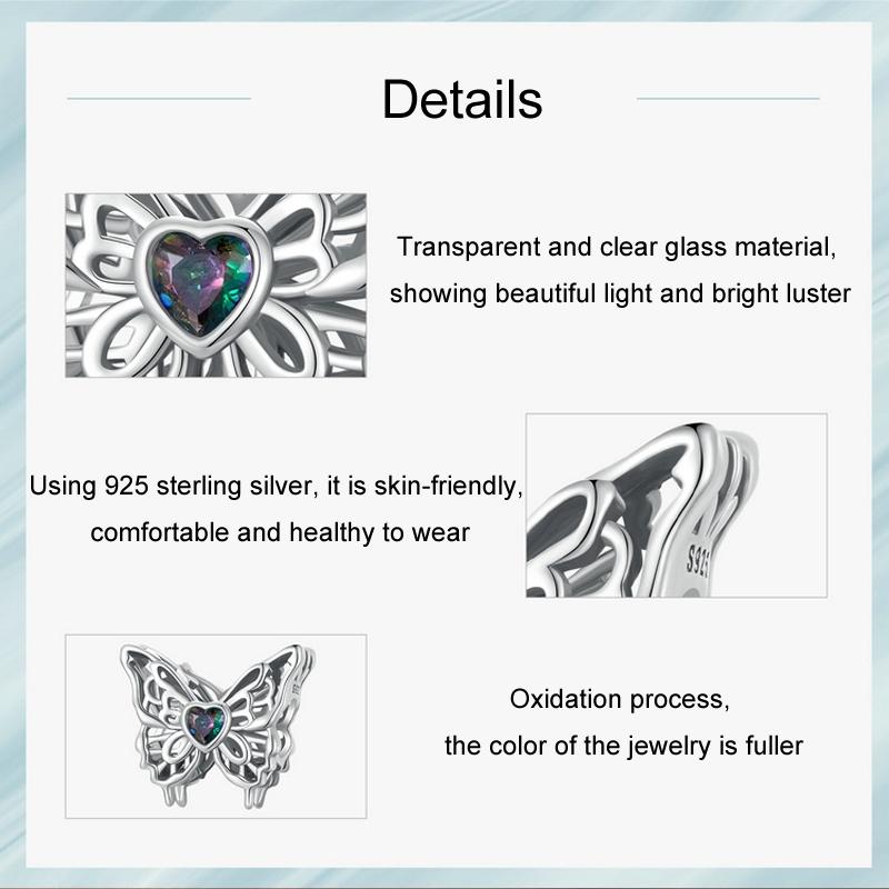 925 Sterling Silver Oxidized Butterfly Hollow Diy Beads 6