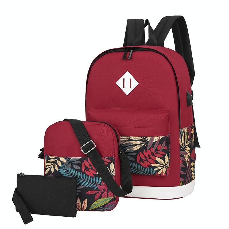 Versatile Student Backpack with Usb Port - College Style - Red 14