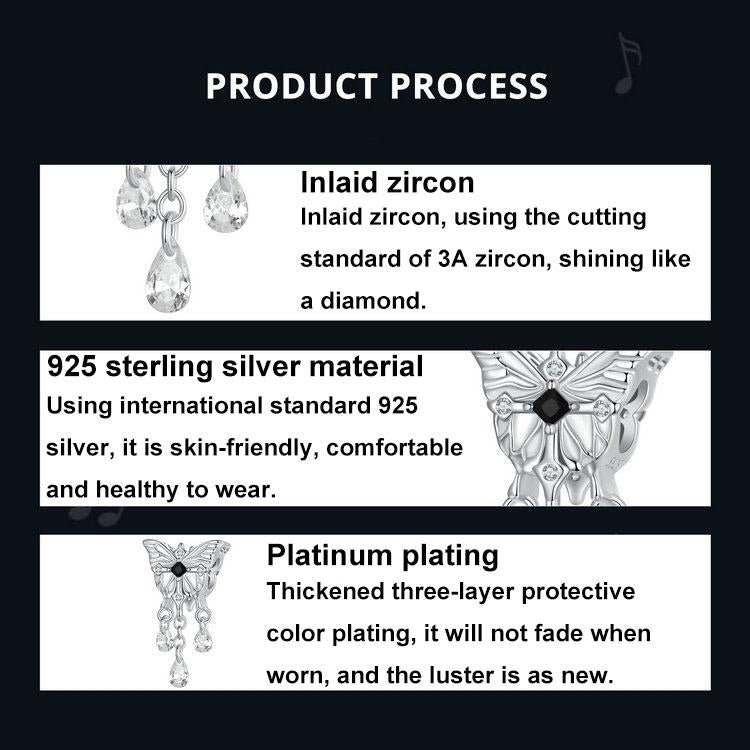 925 Sterling Silver Platinum Plated Butterfly Tassel Pendant 4