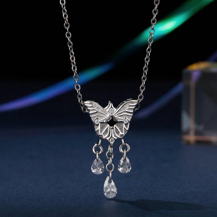 925 Sterling Silver Platinum Plated Butterfly Tassel Pendant 7