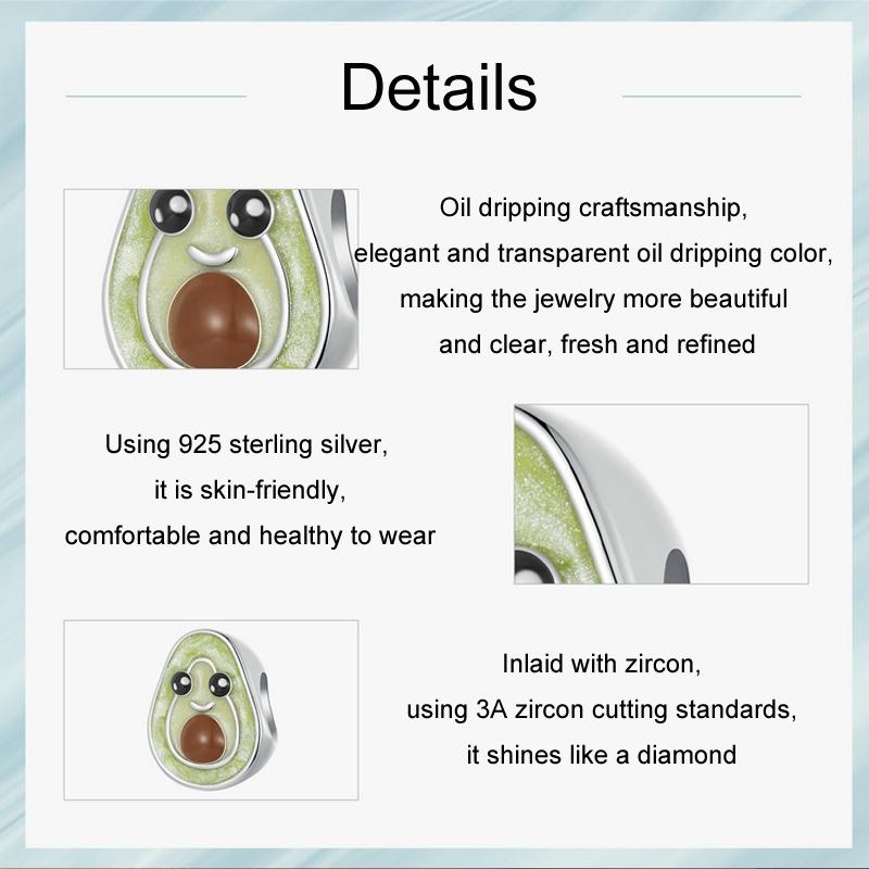 925 Sterling Silver Diy Cute Avocado Beads & Platinum 5