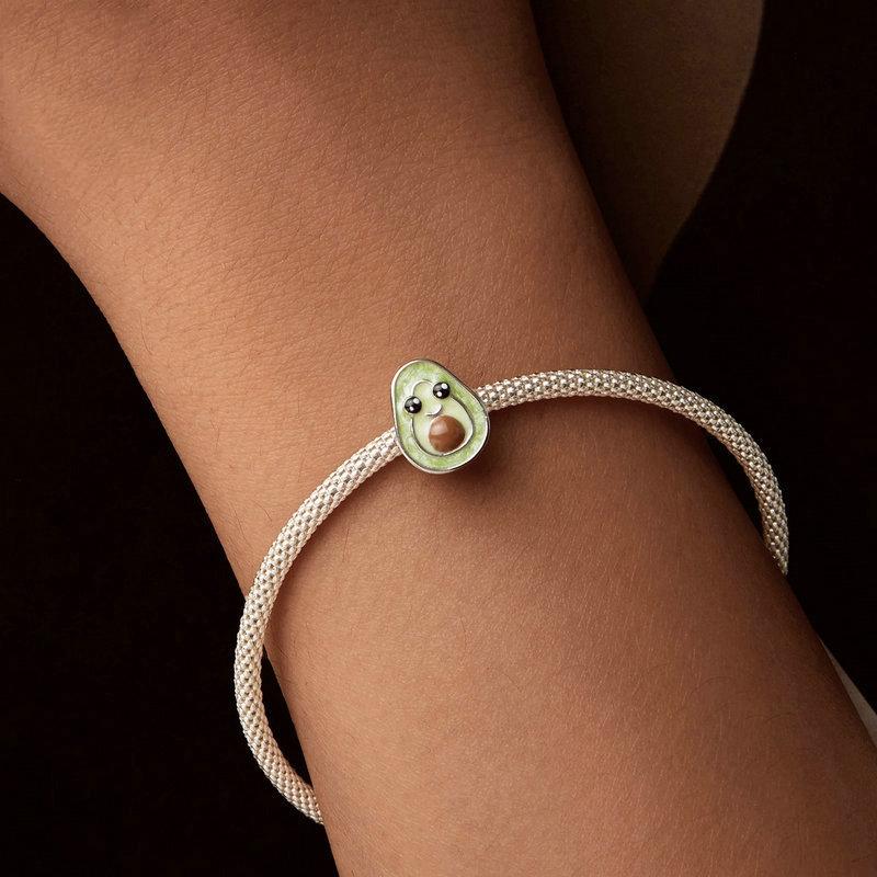 925 Sterling Silver Diy Cute Avocado Beads & Platinum 6