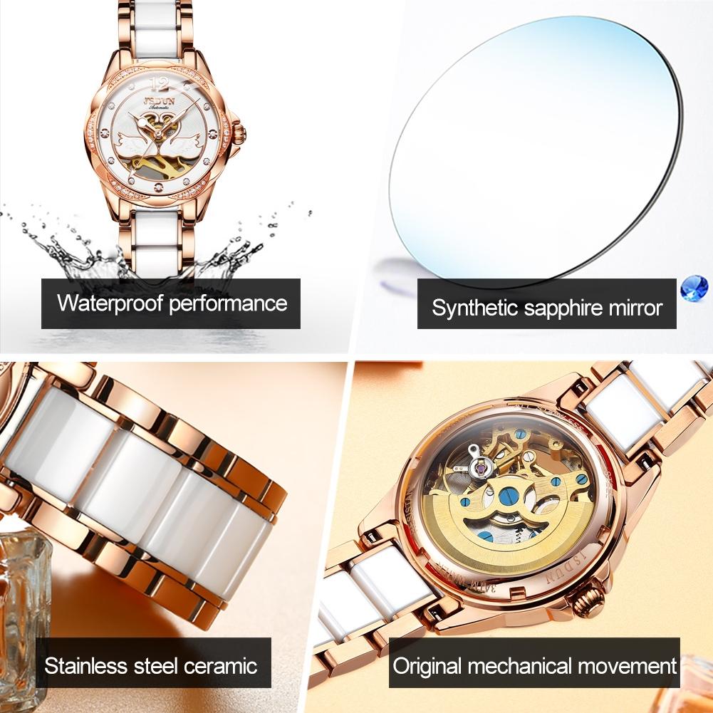 Stylish Waterproof Ceramic Mechanical Watch for Women with Diamond Accents - Blue 6