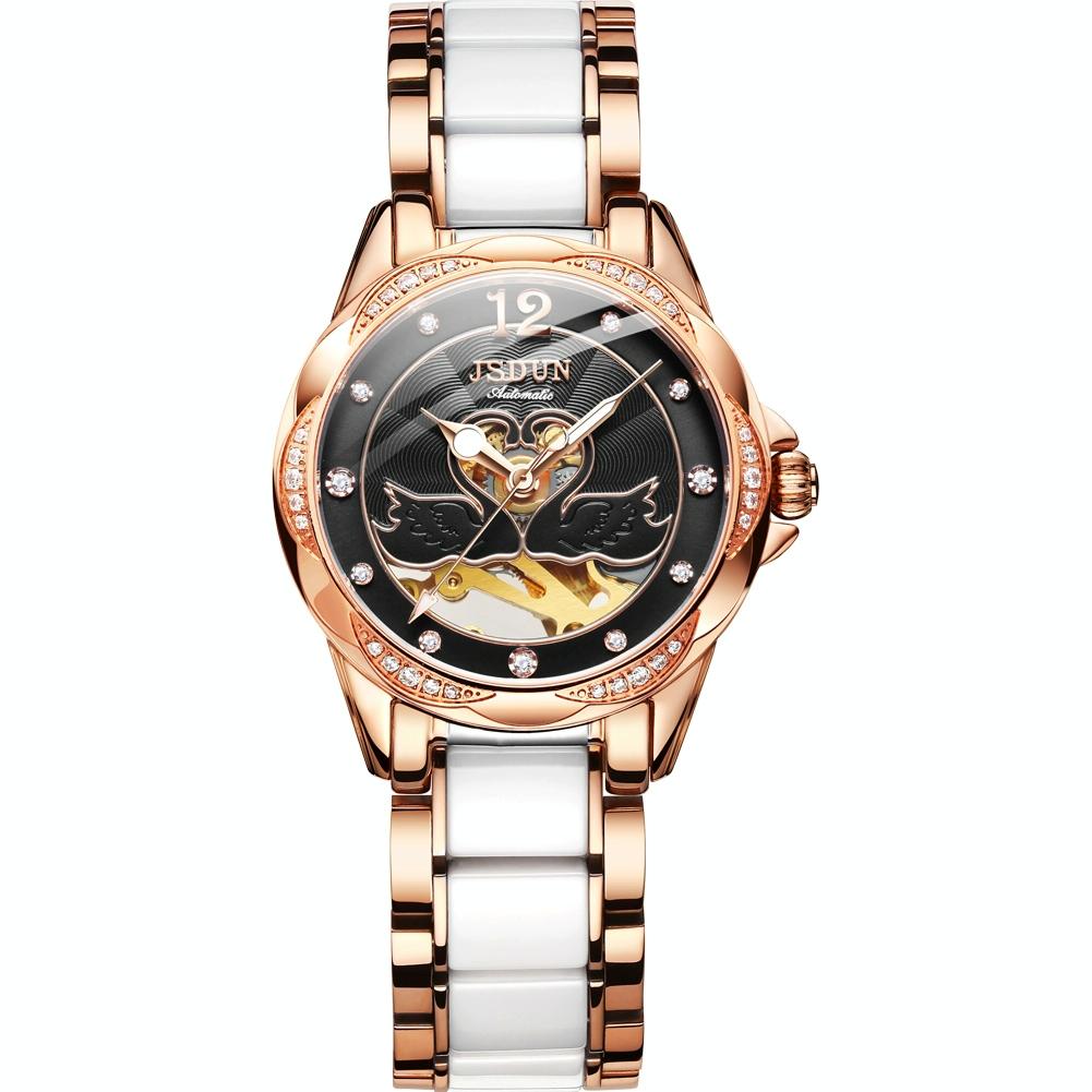Stylish Waterproof Ceramic Mechanical Watch for Women with Diamond Accents - Blue 10
