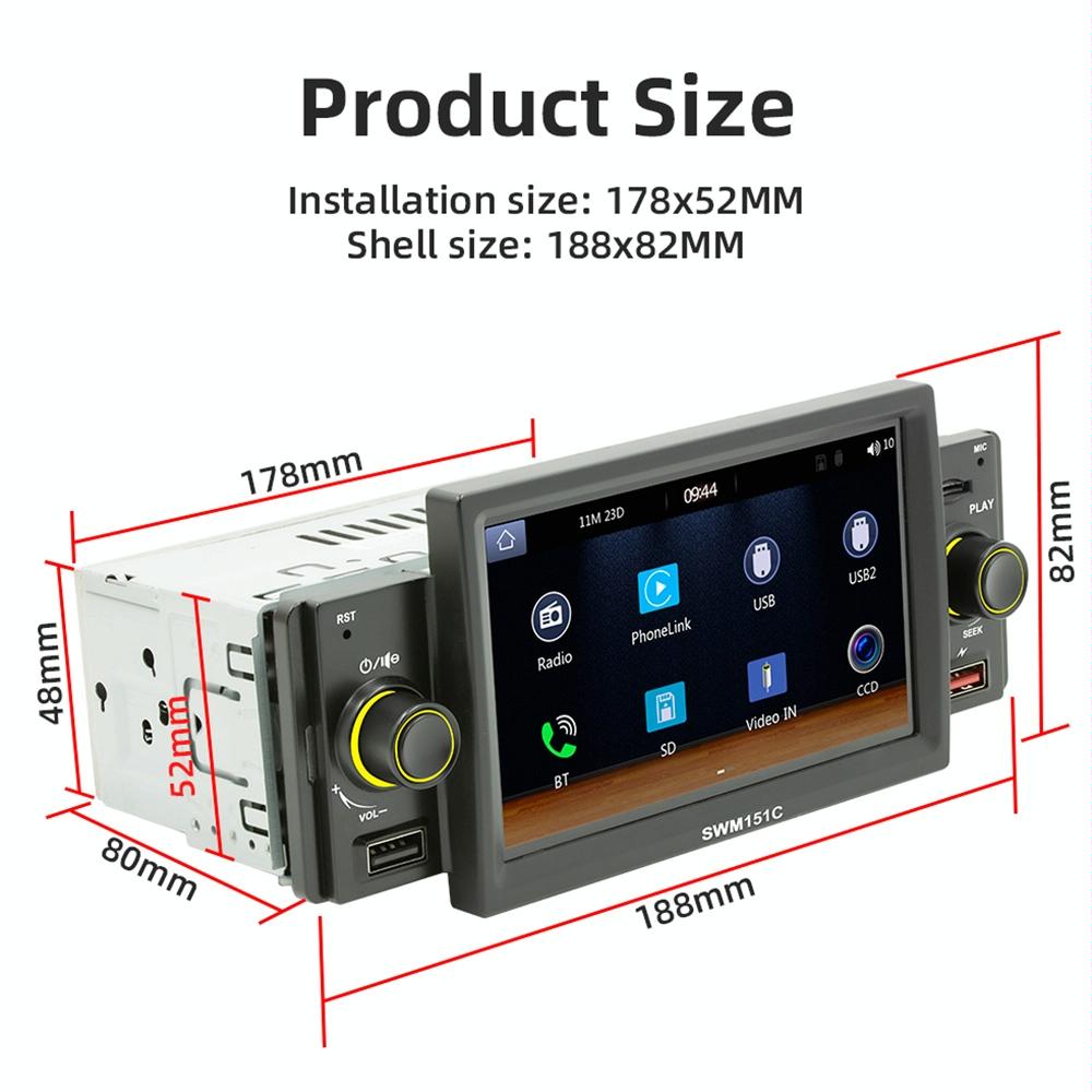 5 Inch Car Mp5 Inch Player With Carplay / Android Auto - Black 3