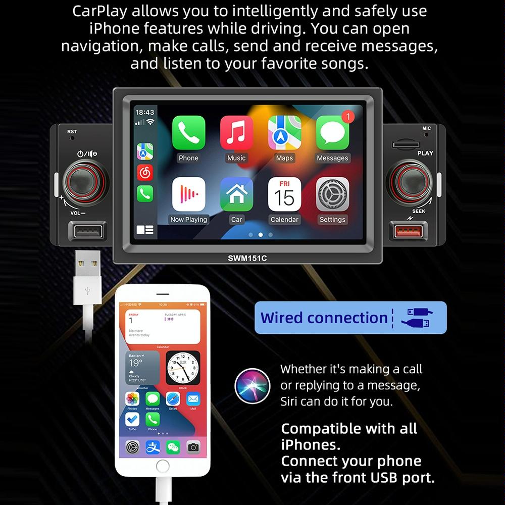 5 Inch Car Mp5 Inch Player With Carplay / Android Auto - Black 7