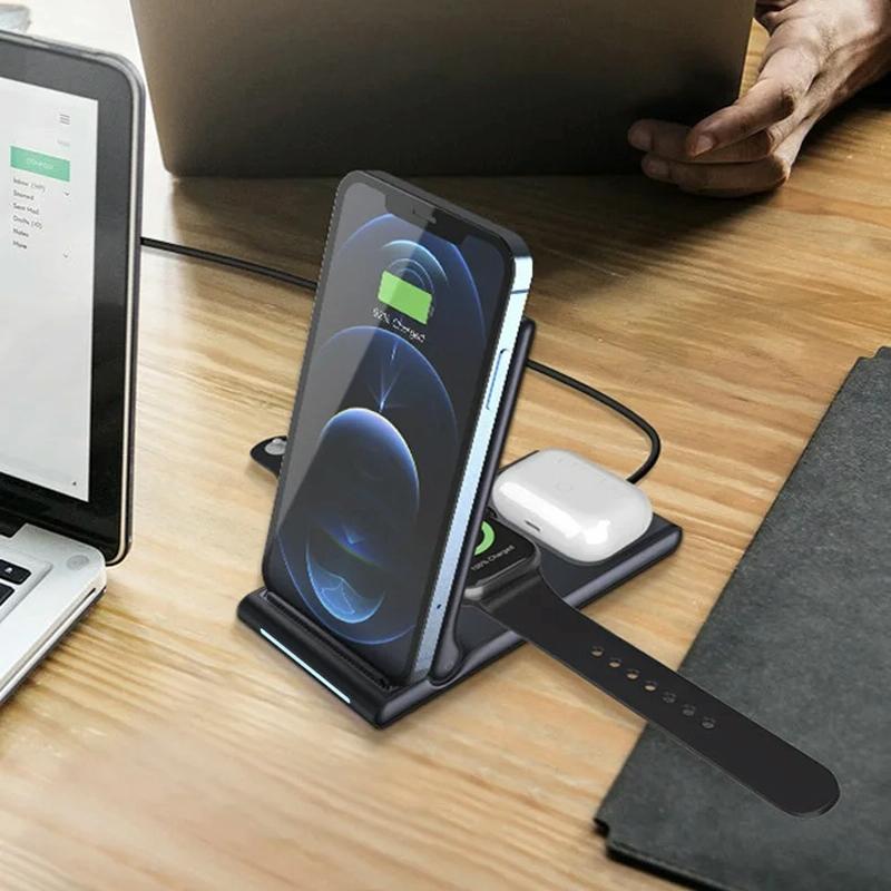 15W Foldable 3 In 1 Wireless Charger Black 6