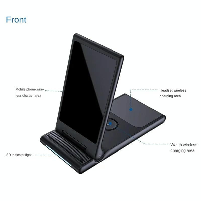 15W Foldable 3 In 1 Wireless Charger Black 8