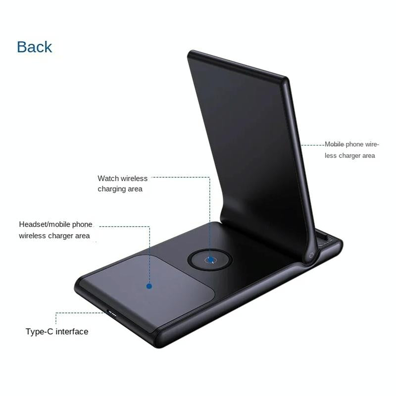 15W Foldable 3 In 1 Wireless Charger Black 9