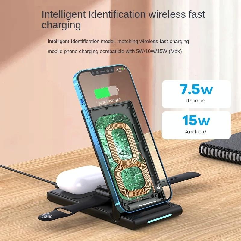 15W Foldable 3 In 1 Wireless Charger Black 11