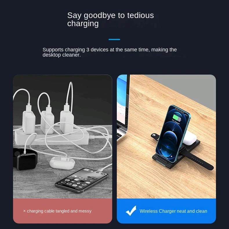 15W Foldable 3 In 1 Wireless Charger Black 13