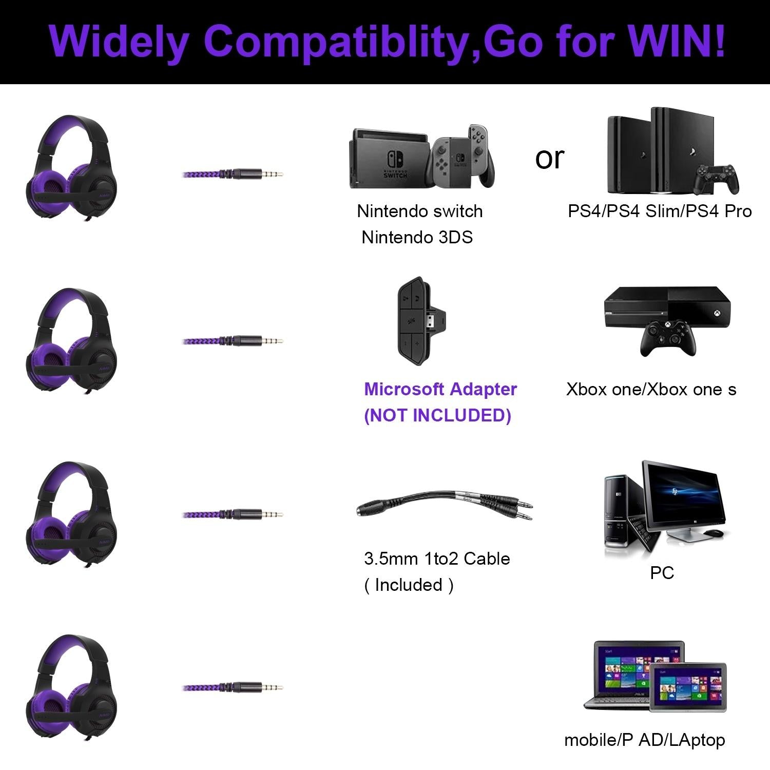 3.5Mm Wired Gaming Headset With Mic Black / Purple 7