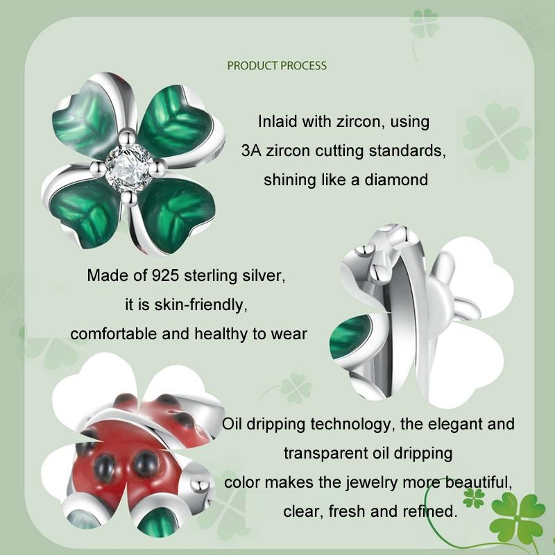 925 Sterling Silver Zircon Ladybug Clover Diy Beads & Silicone 4