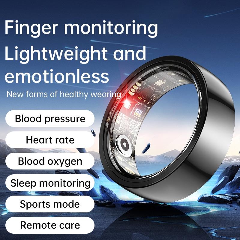 Smart Ring With Heart Rate Blood Oxygen Sleep & Sports Modes - Size 8 - Black 3