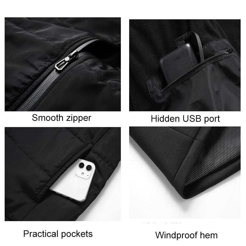 Heated Vest Electric Heating 3 Constant Temperature Warm Cotton Jacket - Black-4 Zones Heating - S 4