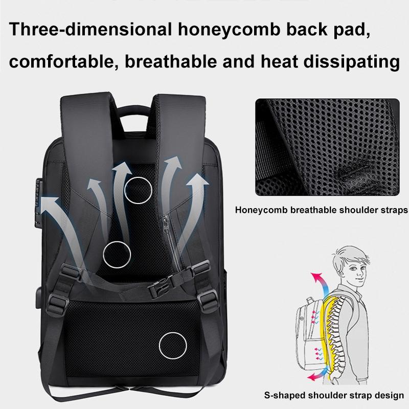Waterproof Laptop Backpack with Usb Port - 17 Inch Capacity Password Lock - Black 8
