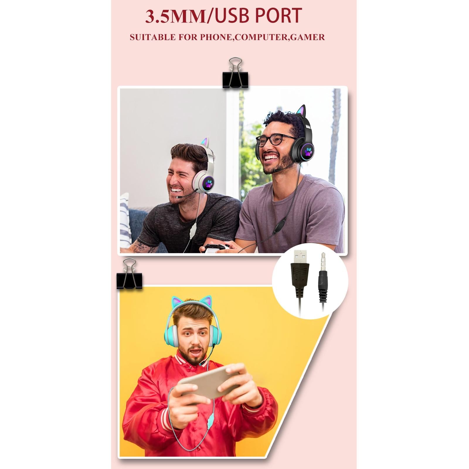 Foldable Led Headset With Mic Usb + 3.5Mm Port - Pink 8
