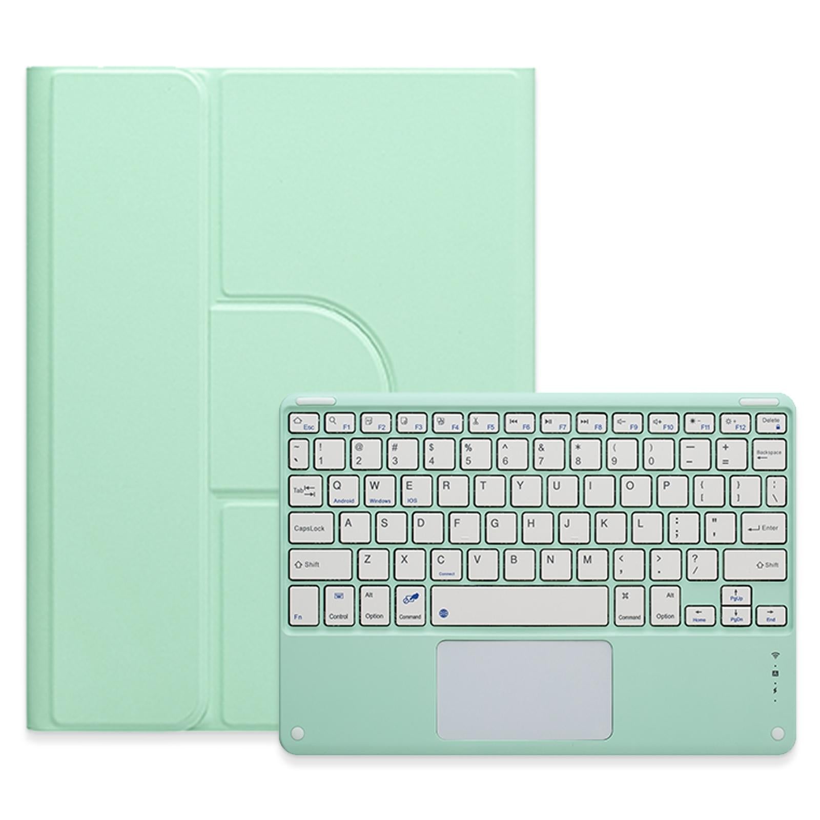 360 Degree Rotatable Bluetooth Keyboard Leather Case With Touchpad - Square Button - Mint Green - For Ipad 10.2 2021 / Air 2019 15