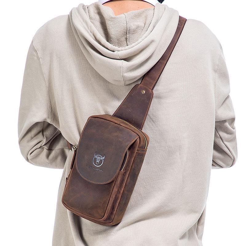 Retro Leather Shoulder Bag For Men Brown 3