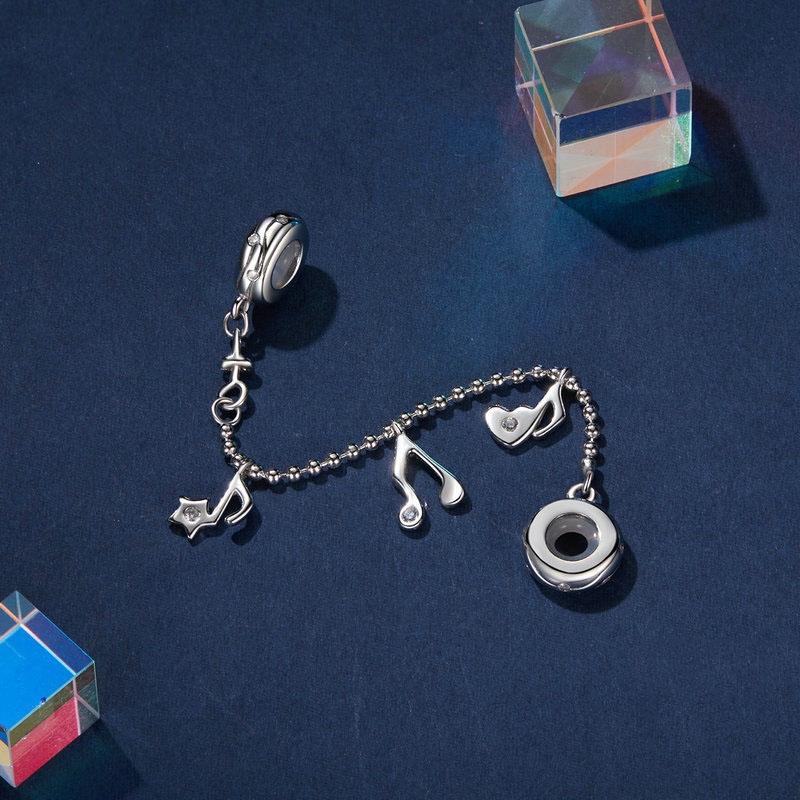 925 Sterling Silver Platinum Plated Note Safety Chain Pendant 3