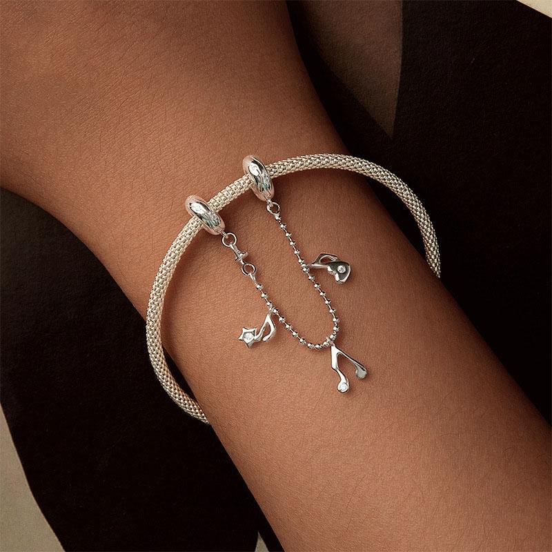 925 Sterling Silver Platinum Plated Note Safety Chain Pendant 7