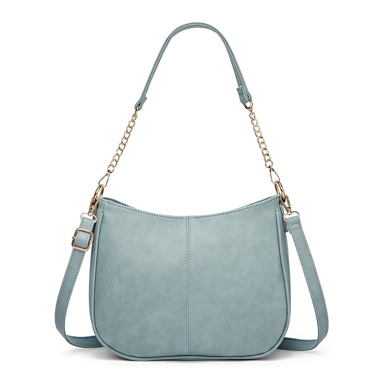 Adjustable Leather Crossbody Bag Large Capacity - Blue