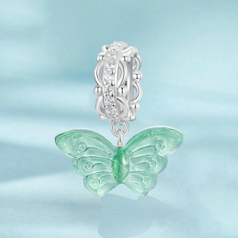 925 Sterling Silver Platinum Plated Zircon Butterfly Glass Pendant 3