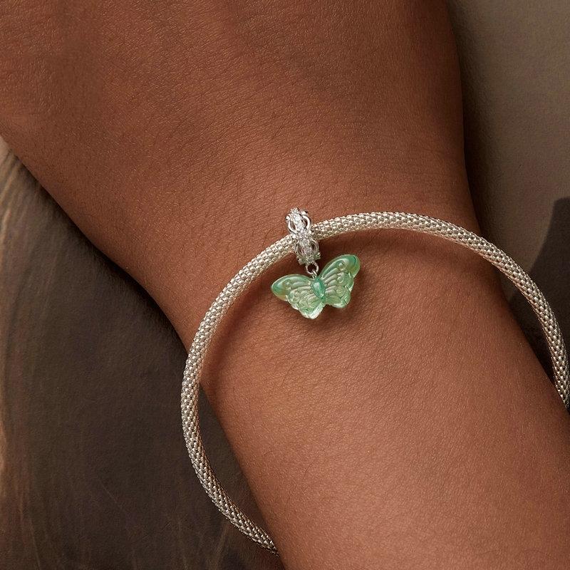925 Sterling Silver Platinum Plated Zircon Butterfly Glass Pendant 7