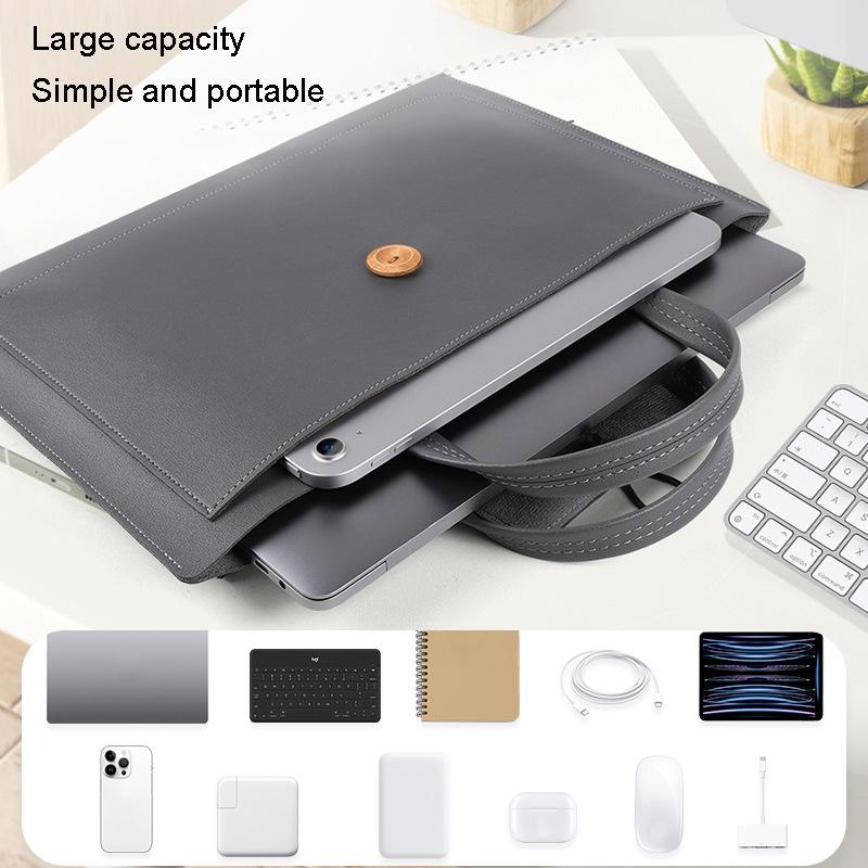 Waterproof Elastic Button Laptop Handbag - Pu Material - Black - 13.3/14 Inch 9