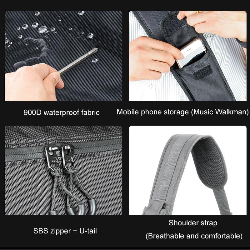 Waterproof Nylon Cycling Shoulder Bag Large Capacity Black 8