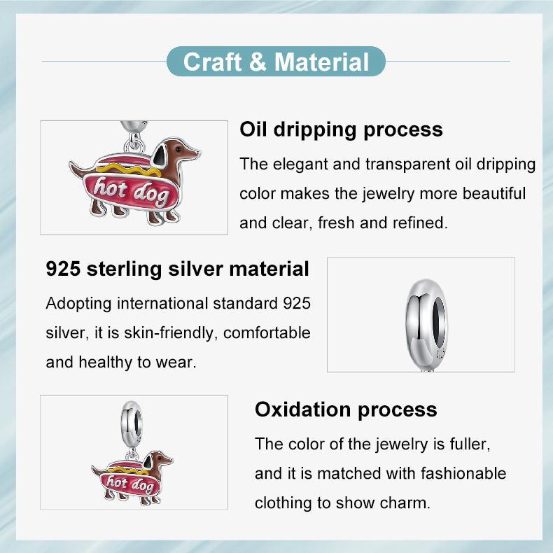 925 Sterling Silver Dachshund Pendant Animal Beads 5