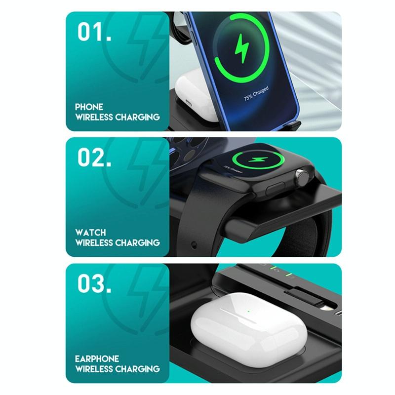 6 In 1 Fast Wireless Charger Stand Black 6