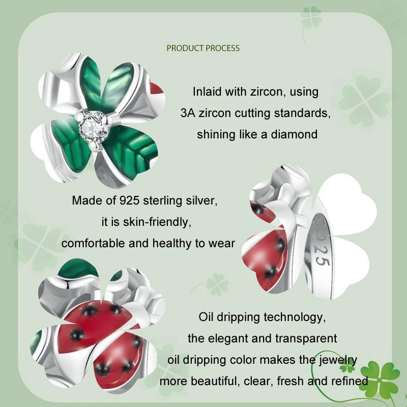 925 Sterling Silver Ladybug Clover Diy Beads 4