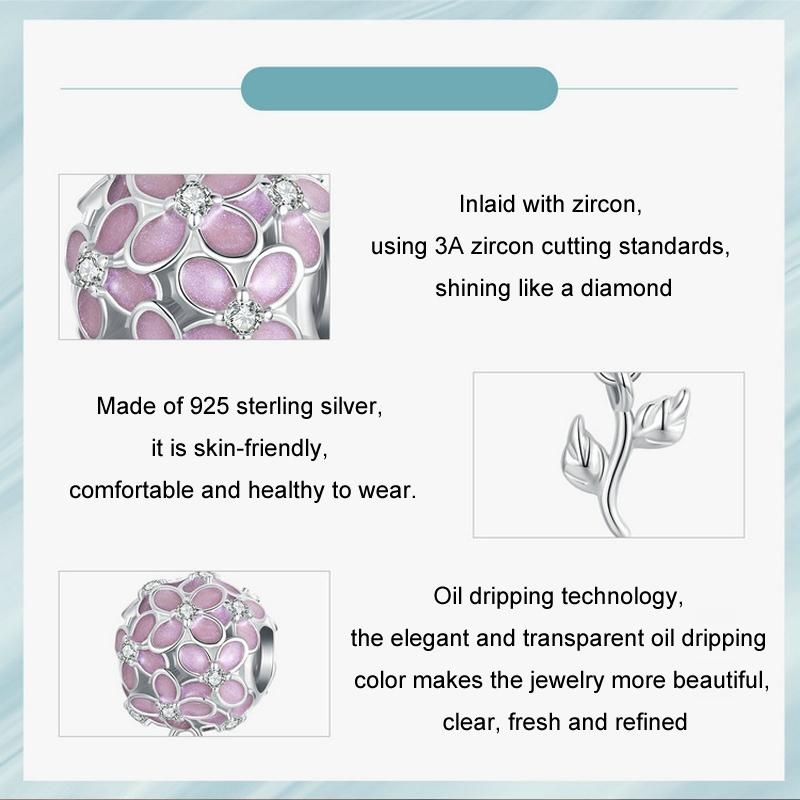 925 Sterling Silver Platinum Plated Zircon Flower Beads 6