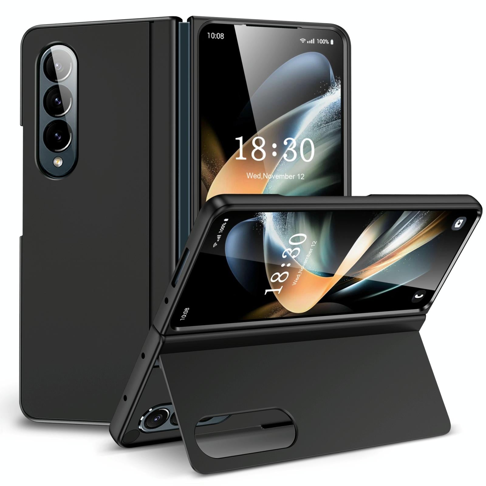 For Samsung Galaxy Z Fold4 5G Foldable Phone Case With Holder - Full Coverage - Black