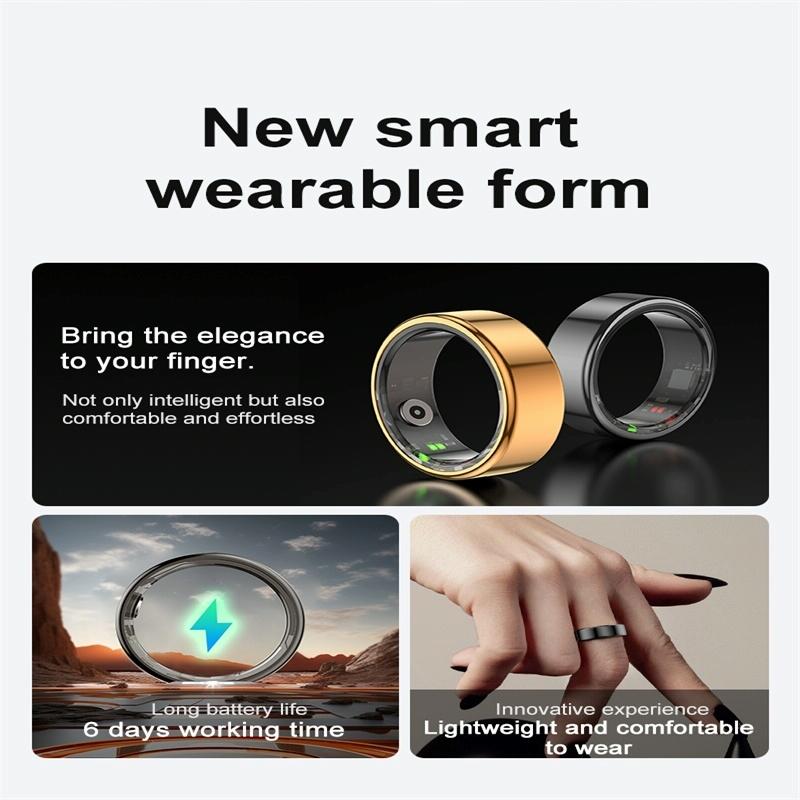 Smart Ring With Heart Rate Blood Oxygen Sleep Monitoring & Sports Modes - Size 8 - Black 7