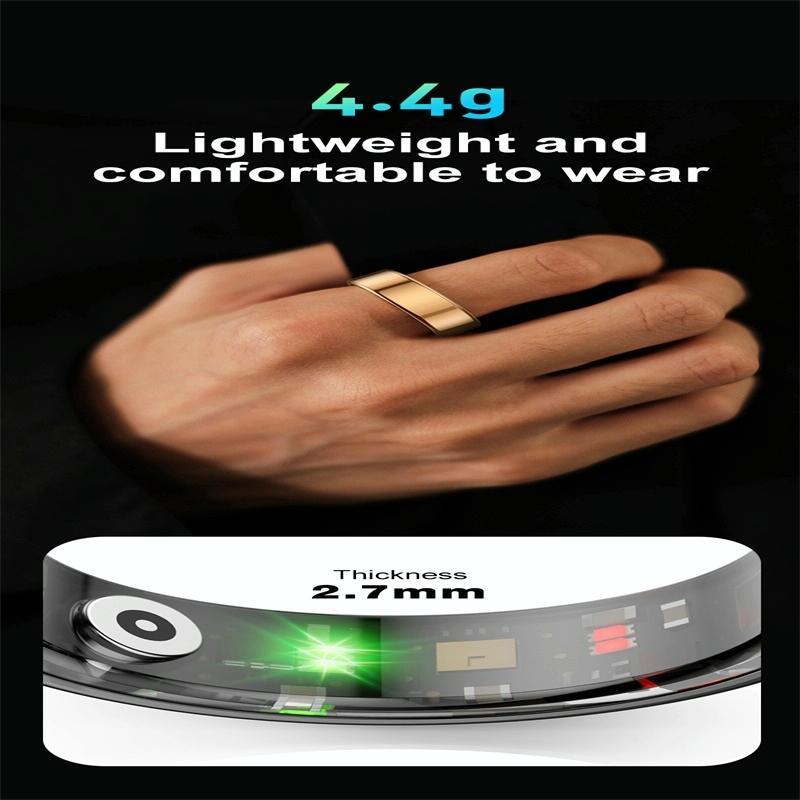 Smart Ring With Heart Rate Blood Oxygen Sleep Monitoring & Sports Modes - Size 8 - Black 8